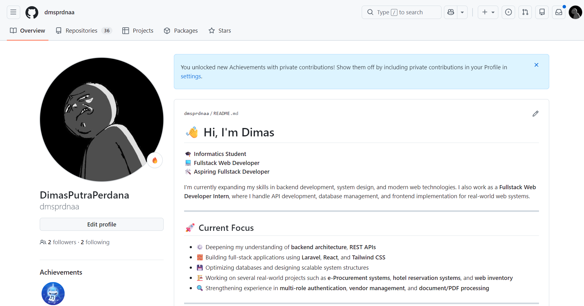 Bukti Forensik Profil GitHub Developer Dimas Putra